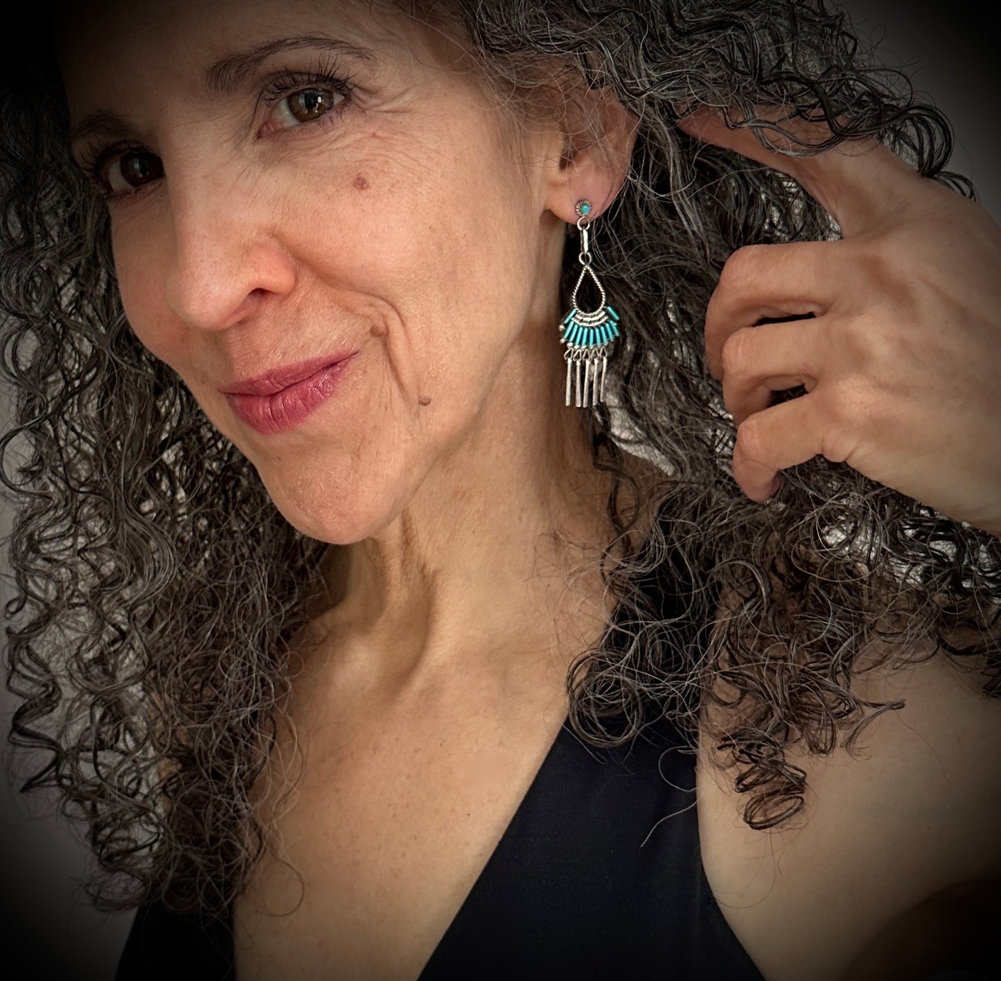 Zuni Needlepoint Petit Point Turquoise Earrings - Ed Cooeyate