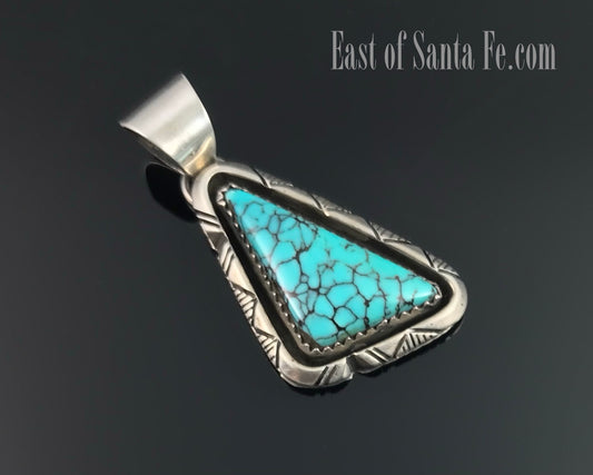 Blue Spider Web Turquoise Navajo Native American Pendant - Bea Johnson