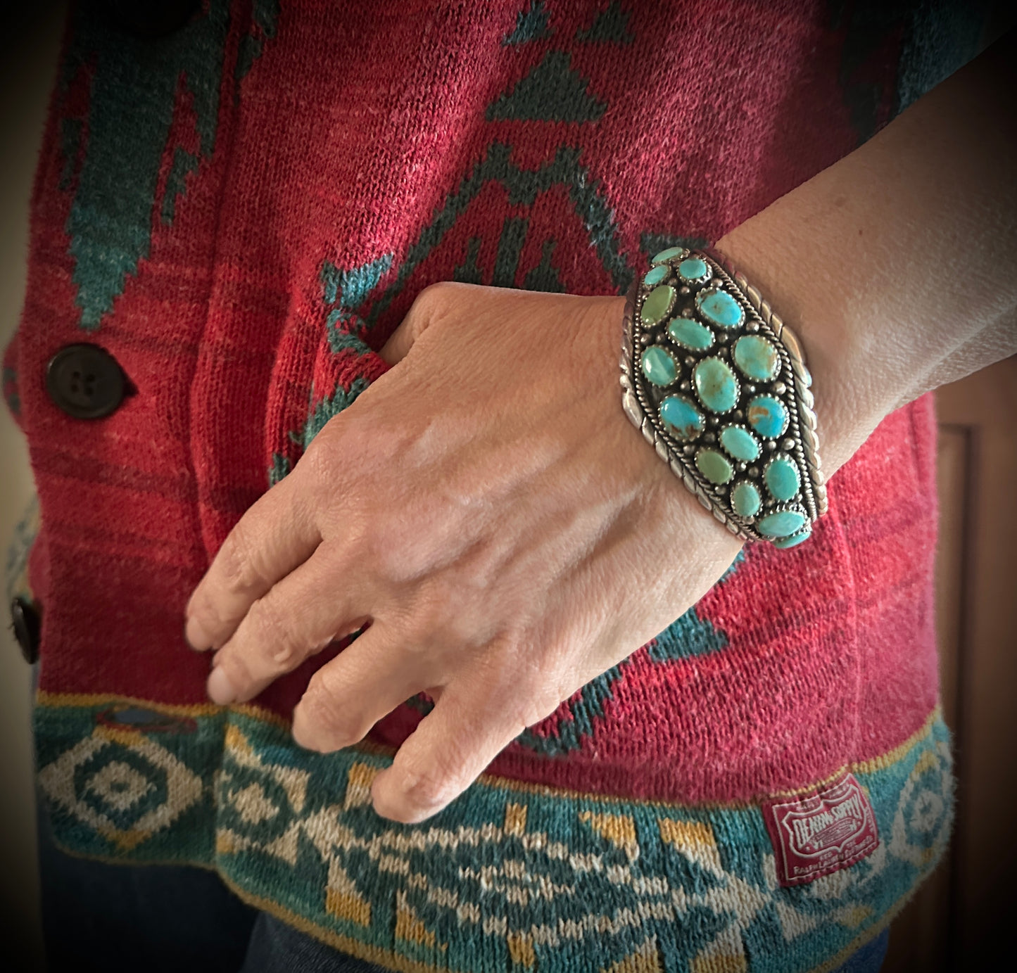 Turquoise Cluster Cuff Bracelet Navajo Native American - Vintage