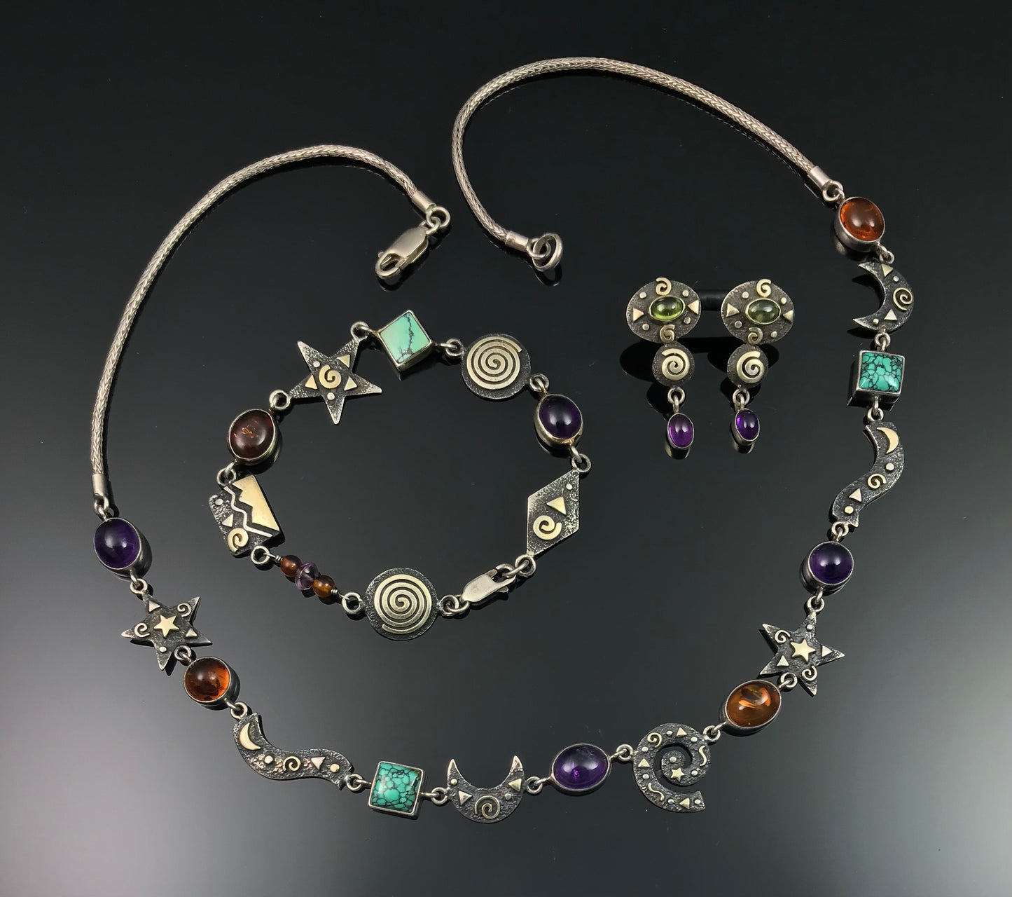 Vintage Celestial Goddess Necklace, Bracelet & Earrings Set