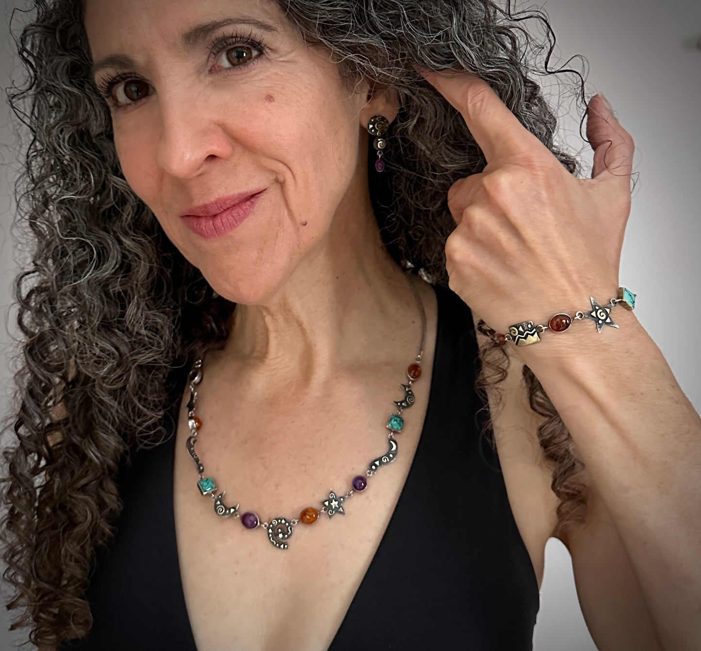 Vintage Celestial Goddess Necklace, Bracelet & Earrings Set