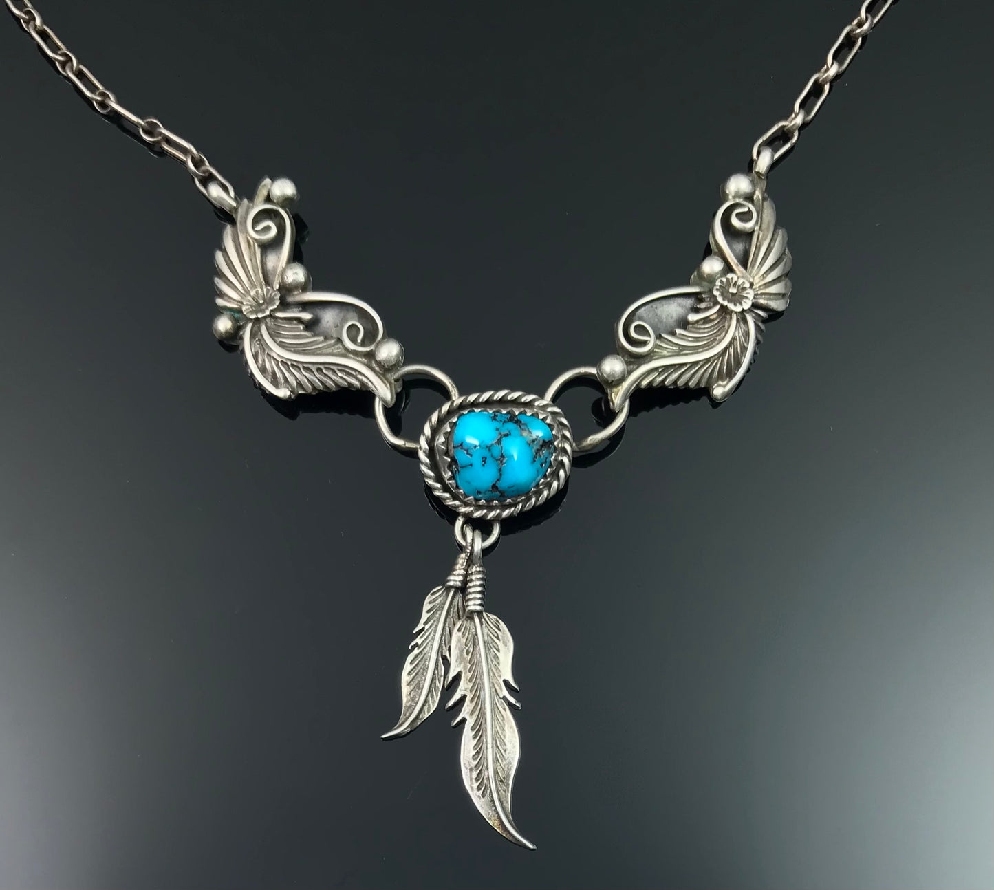 Turquoise Feathers Necklace Navajo Native American - Native American