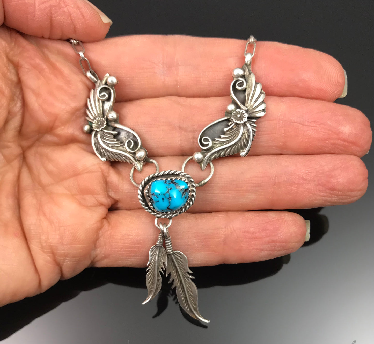 Turquoise Feathers Necklace Navajo Native American - Native American