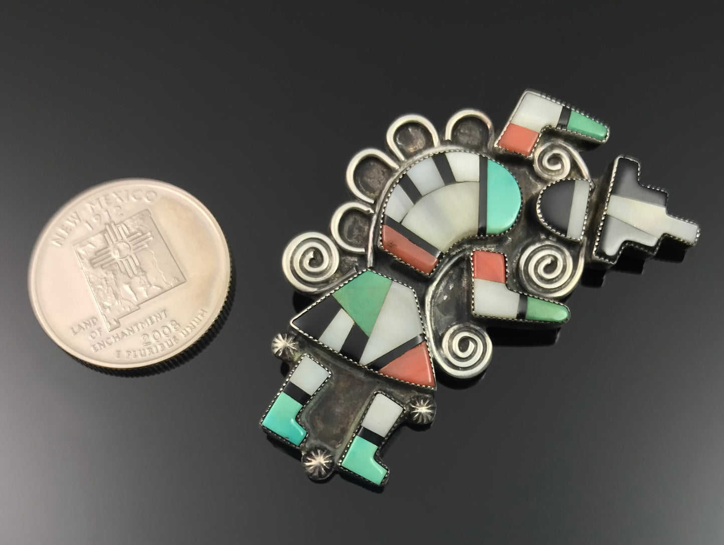 Vintage Zuni Inlay Rainbow Man or Rainbow Dancer Pin