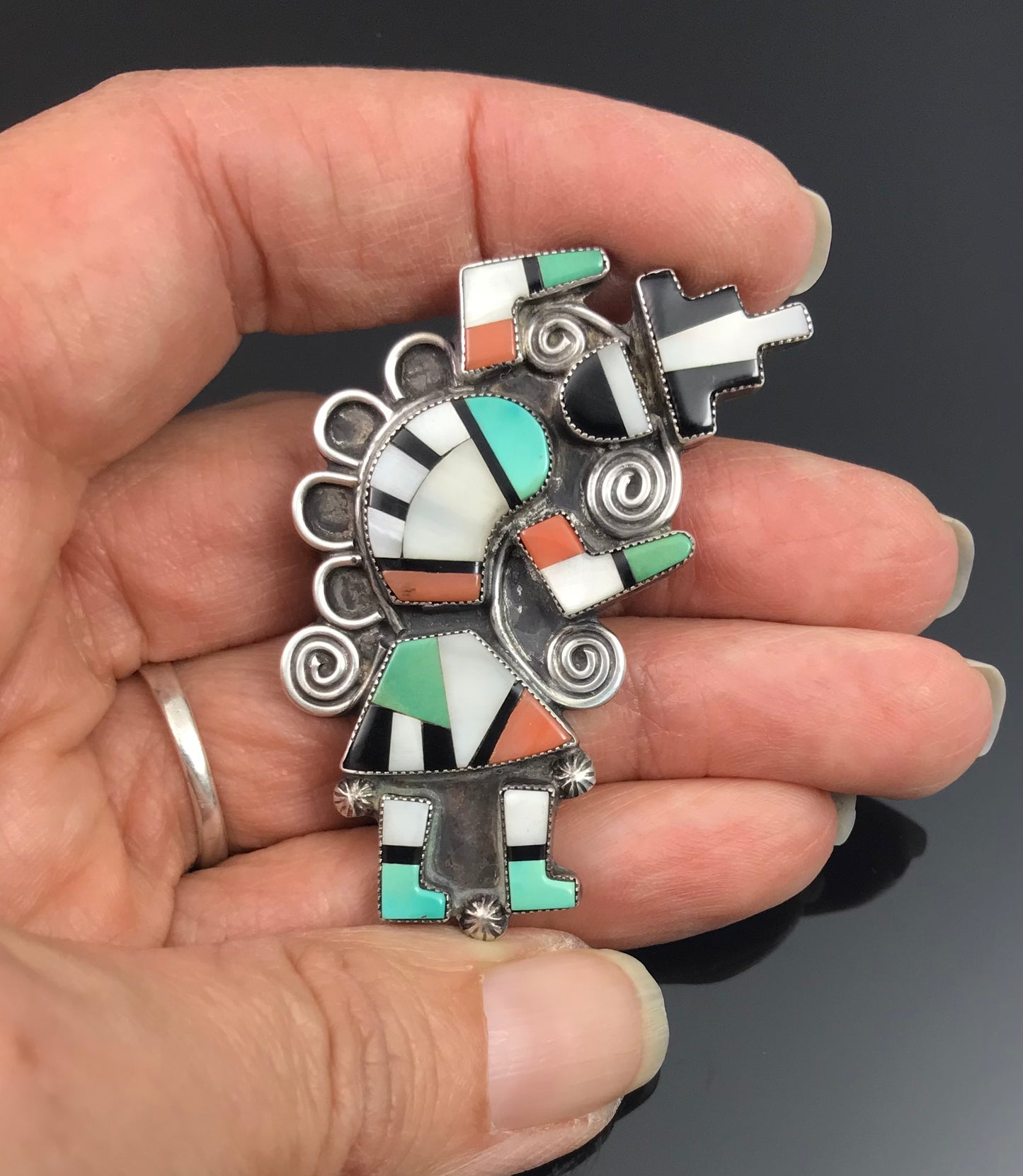 Vintage Zuni Inlay Rainbow Man or Rainbow Dancer Pin