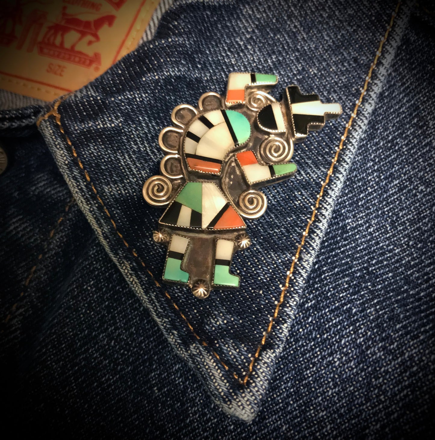 Vintage Zuni Inlay Rainbow Man or Rainbow Dancer Pin