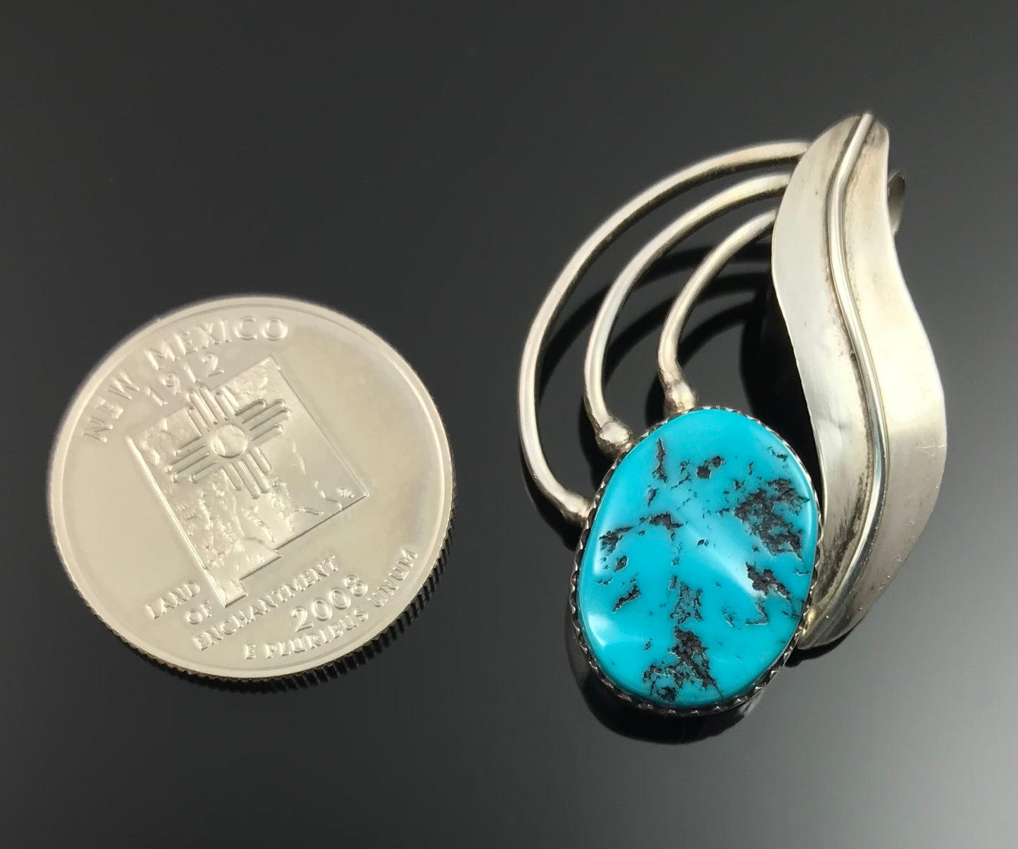 Vintage Turquoise Navajo Native American Necklace Pendant - AJ