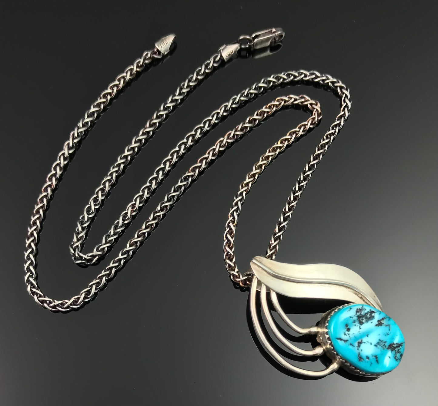 Vintage Turquoise Navajo Native American Necklace Pendant - AJ