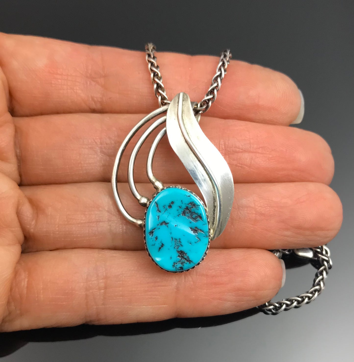 Vintage Turquoise Navajo Native American Necklace Pendant - AJ