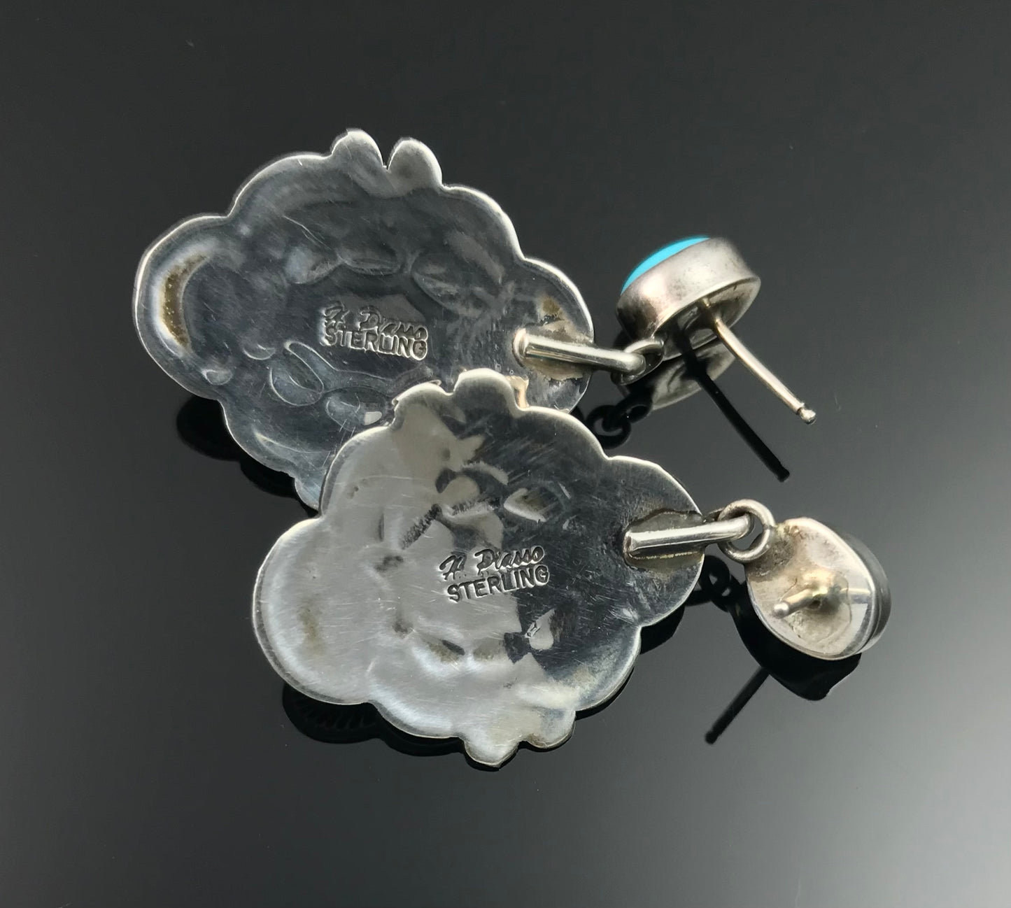 Navajo Turquoise Stamped Concho Earrings Native American - Happy Piasso