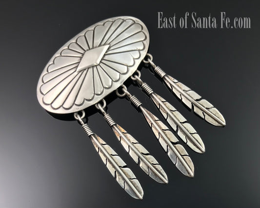 Feathers Concho Pin Brooch Sterling Silver Native American Navajo - Vintage