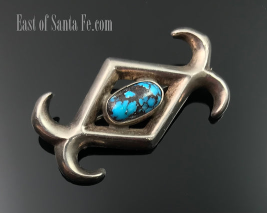 Sand Cast Turquoise Bar Pin Brooch Sterling Silver Native American Navajo - Vintage