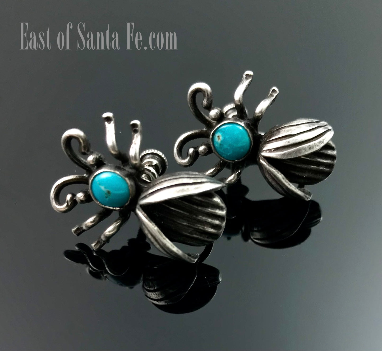 Fred Harvey Era Bug Screw Back Earrings Native American Navajo Turquoise - Vintage