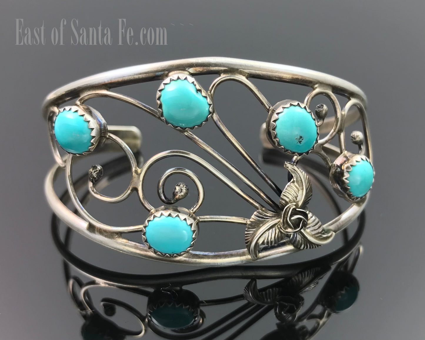 Turquoise on Swirling Wind Native American Navajo Cuff Bracelet and Earrings