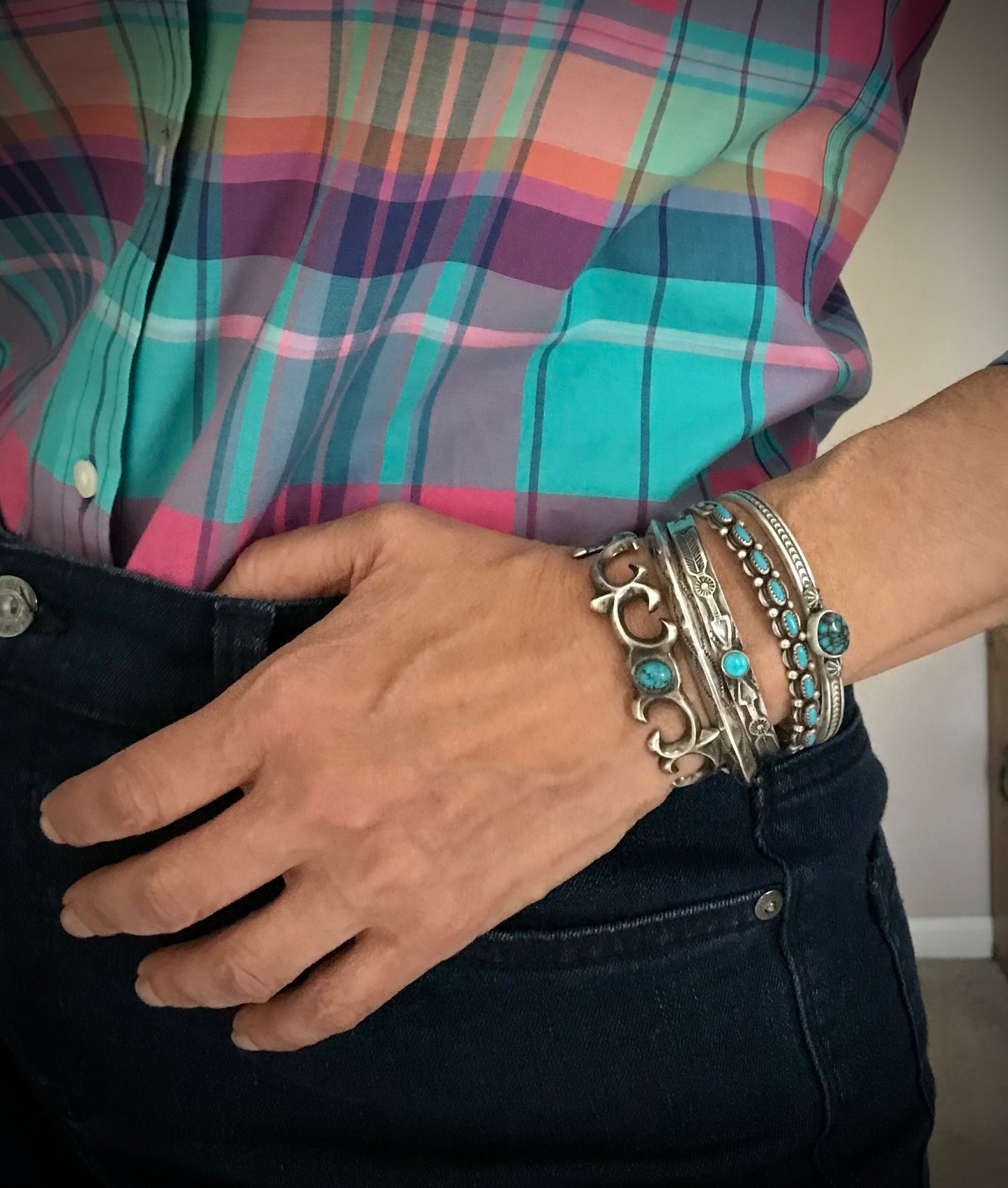 Sand Cast Turquoise Navajo Native American Cuff Bracelet Sterling Silver Signed - Francis Begay