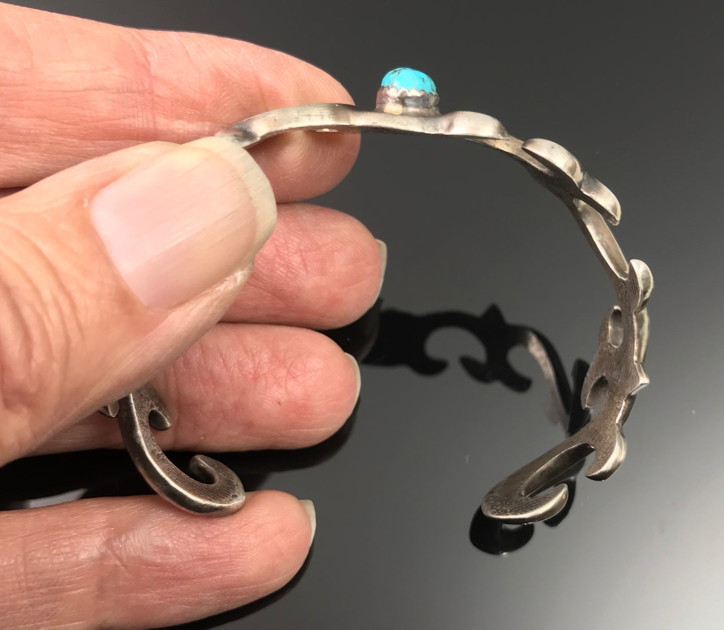 Sand Cast Turquoise Navajo Native American Cuff Bracelet Sterling Silver Signed - Francis Begay