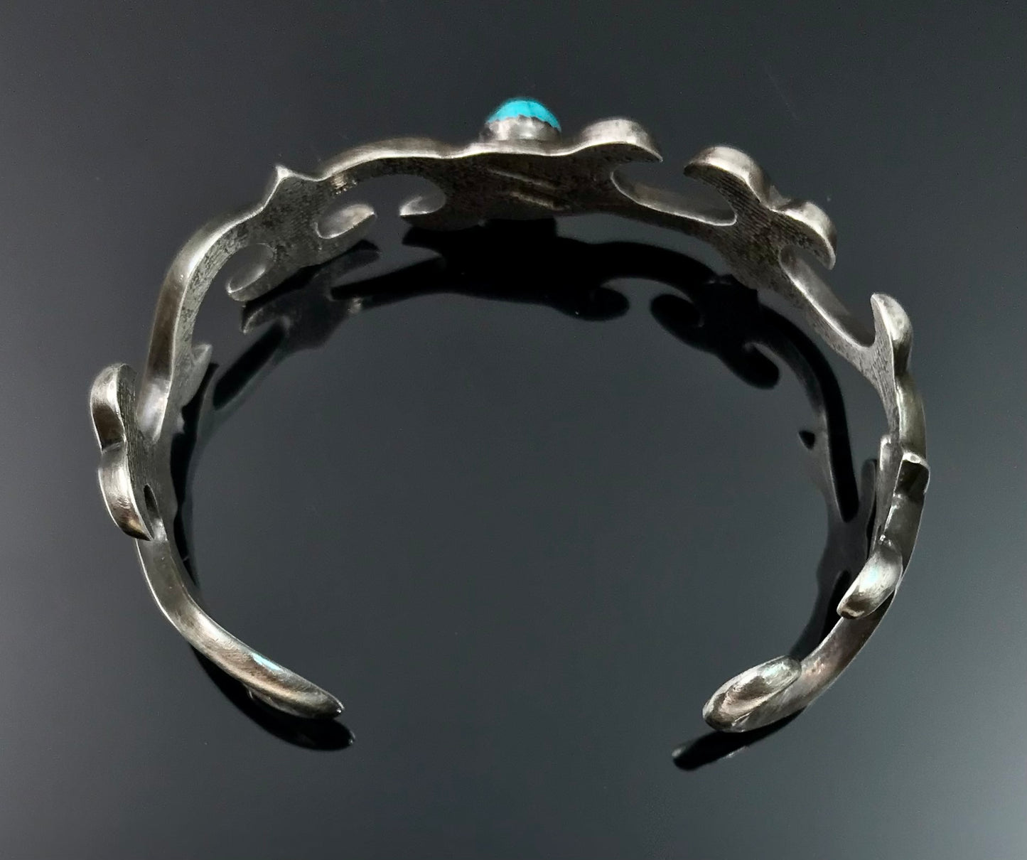 Sand Cast Turquoise Navajo Native American Cuff Bracelet Sterling Silver Signed - Francis Begay