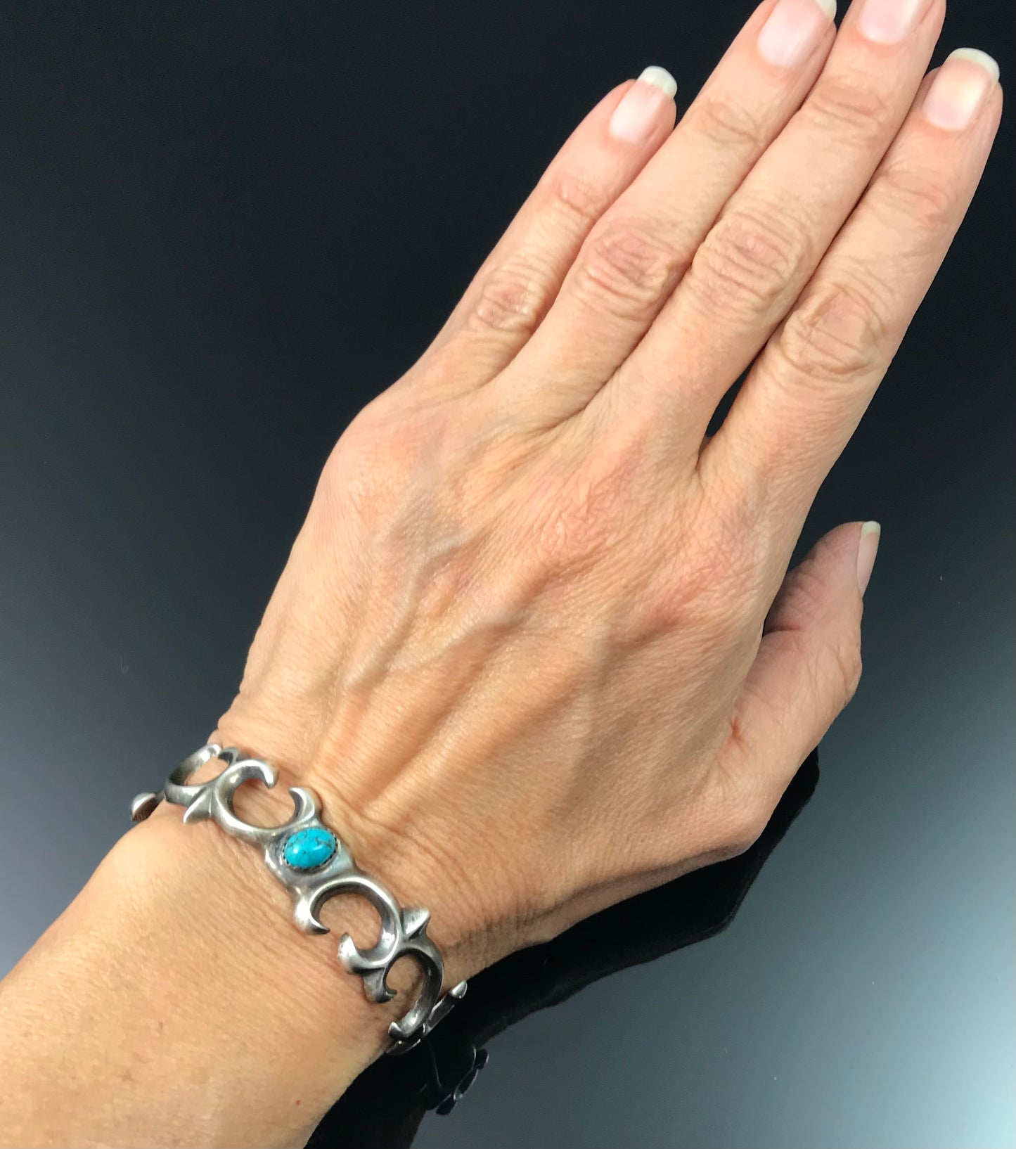 Sand Cast Turquoise Navajo Native American Cuff Bracelet Sterling Silver Signed - Francis Begay
