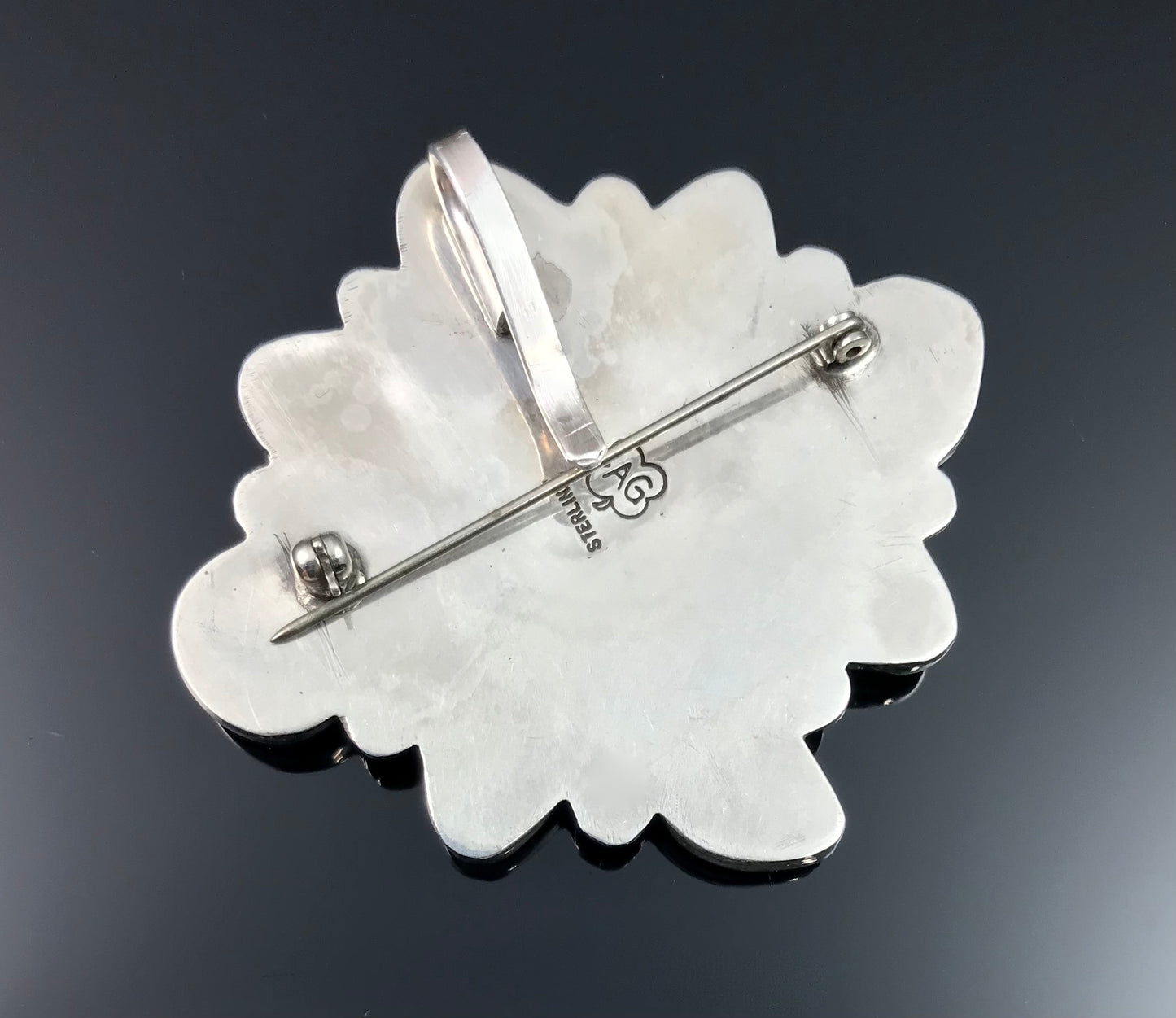 Large Kingman Turquoise Cluster Pin Pendant Necklace Native American Navajo Sterling Silver Signed - Arnold Goodluck