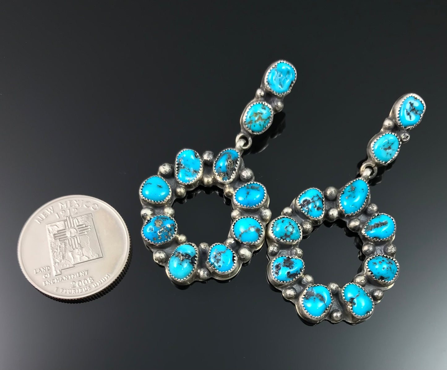 Sleeping Beauty Turquoise Cluster Dangle Earrings Native American Navajo Sterling Silver - Martha Silversmith