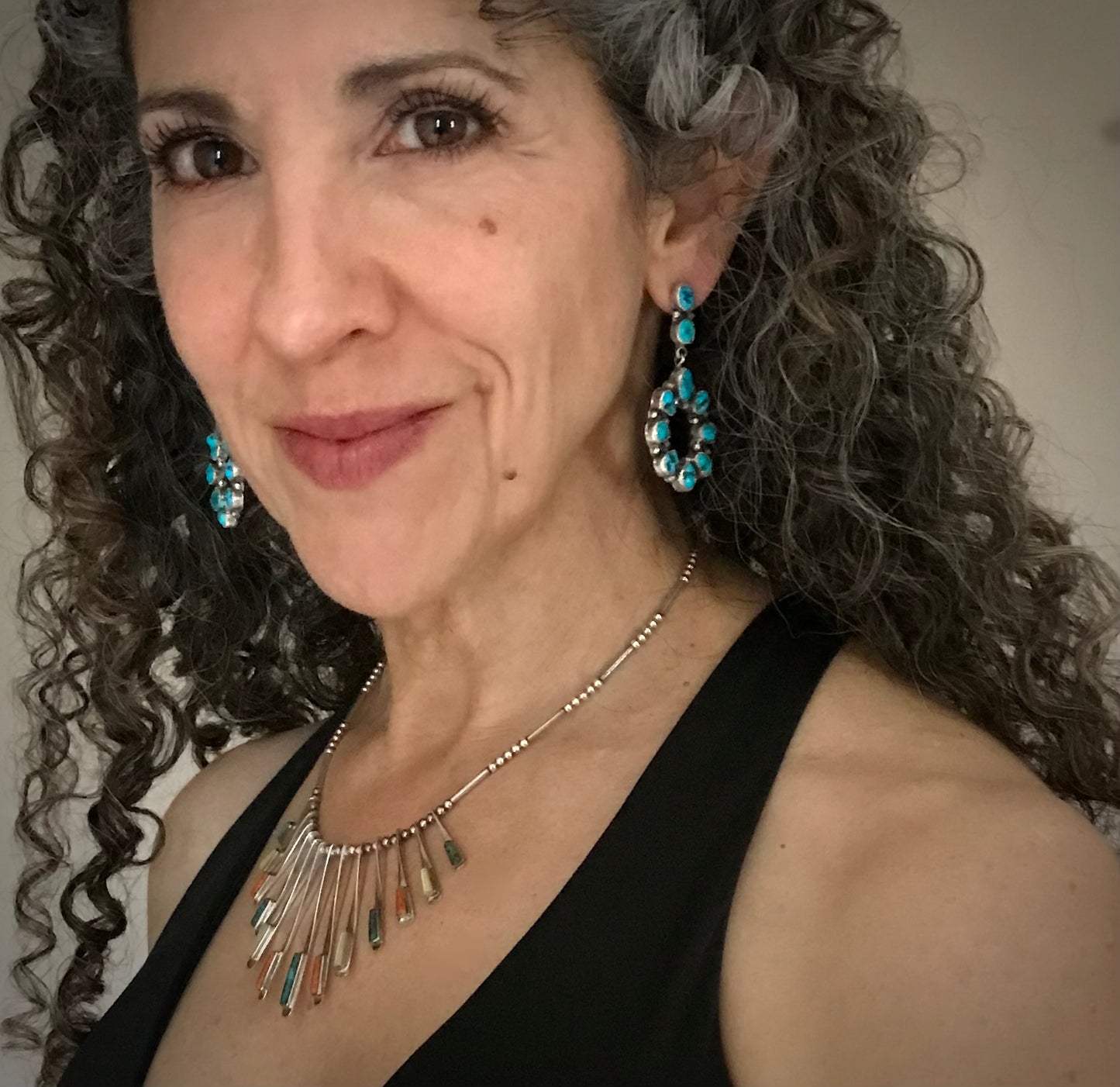 Sleeping Beauty Turquoise Cluster Dangle Earrings Native American Navajo Sterling Silver - Martha Silversmith