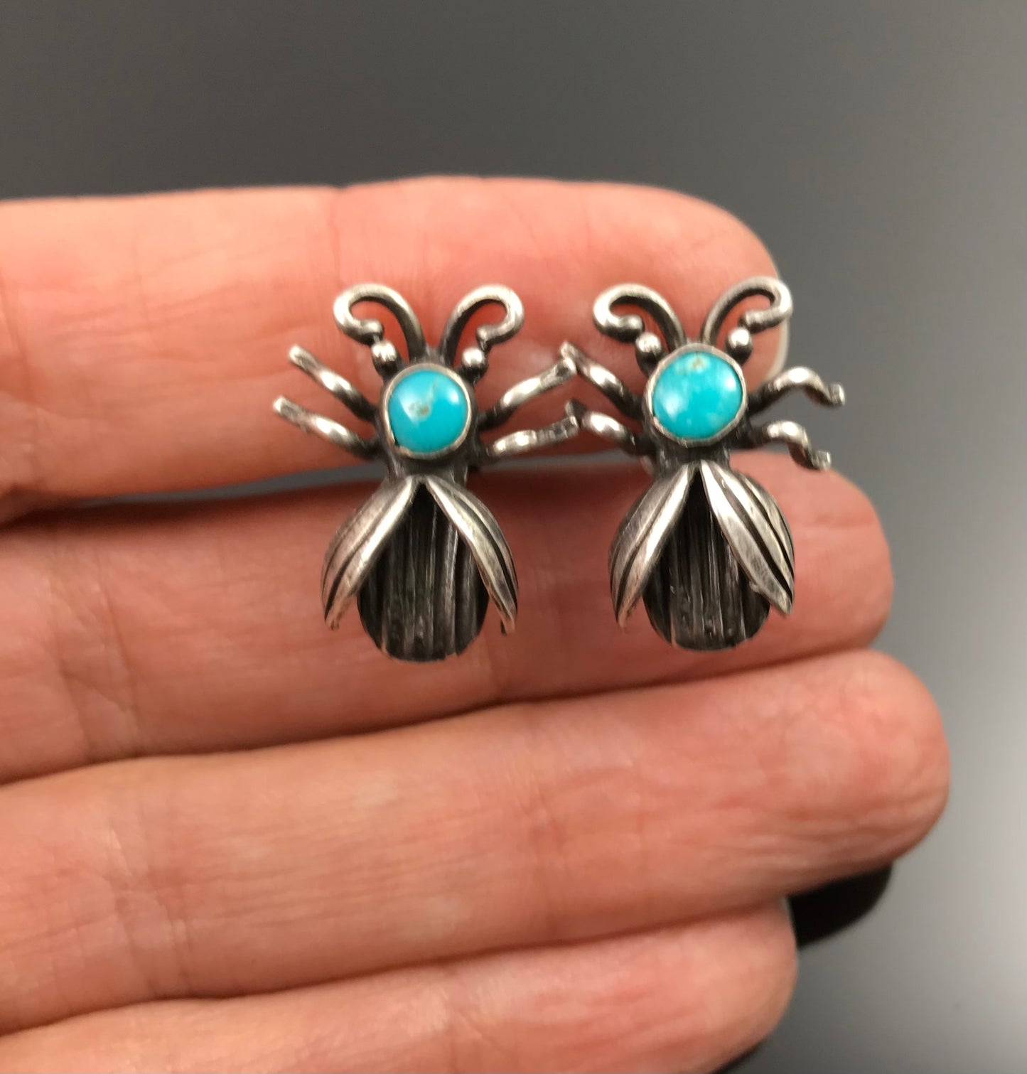 Fred Harvey Era Bug Screw Back Earrings Native American Navajo Turquoise - Vintage