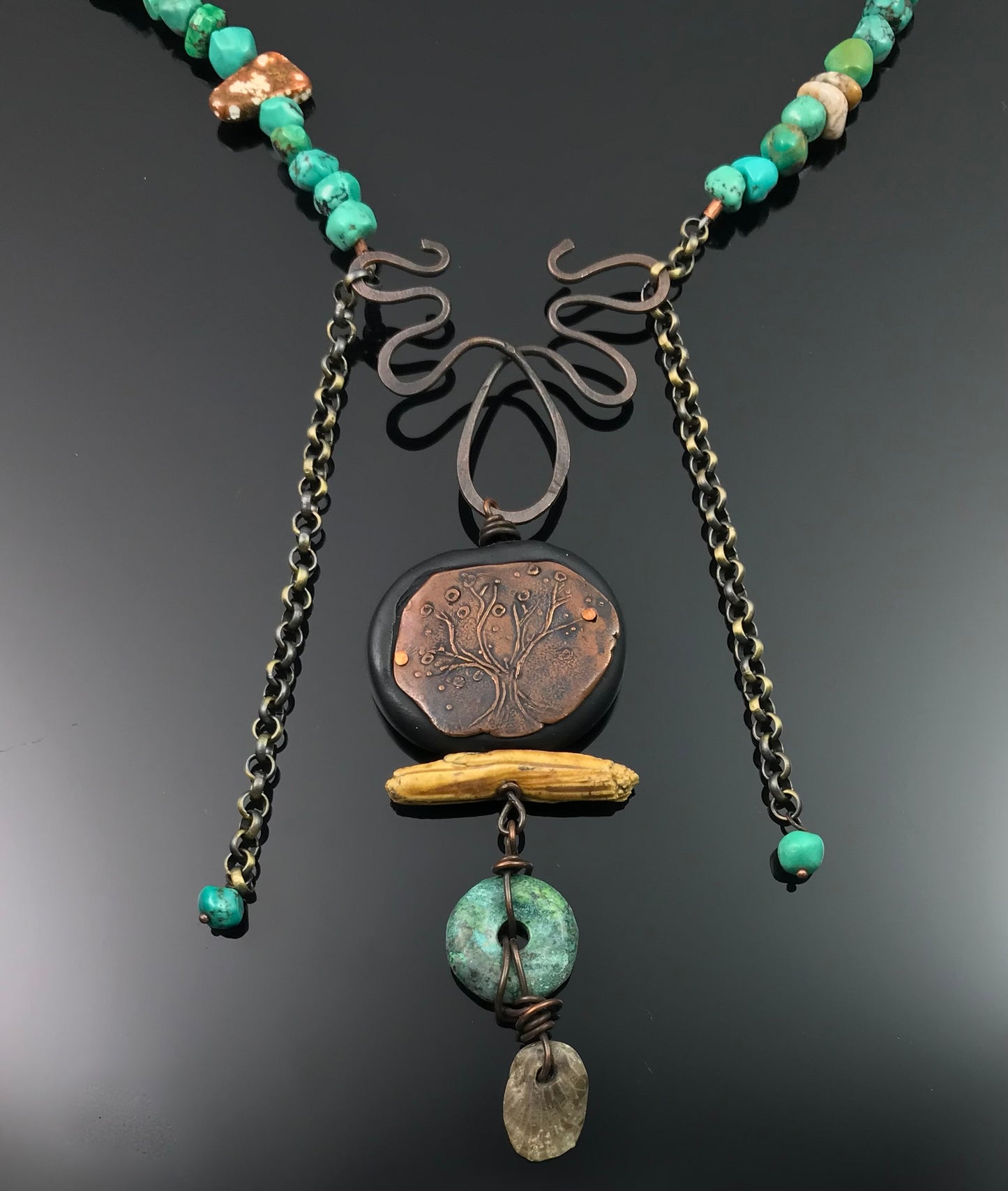 Turquoise and Mixed Media Art-to-Wear Necklace - Staci Louise Originals