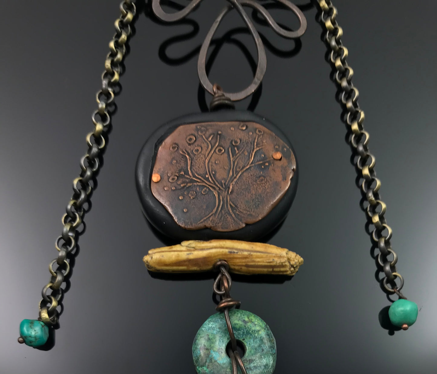 Turquoise and Mixed Media Art-to-Wear Necklace - Staci Louise Originals
