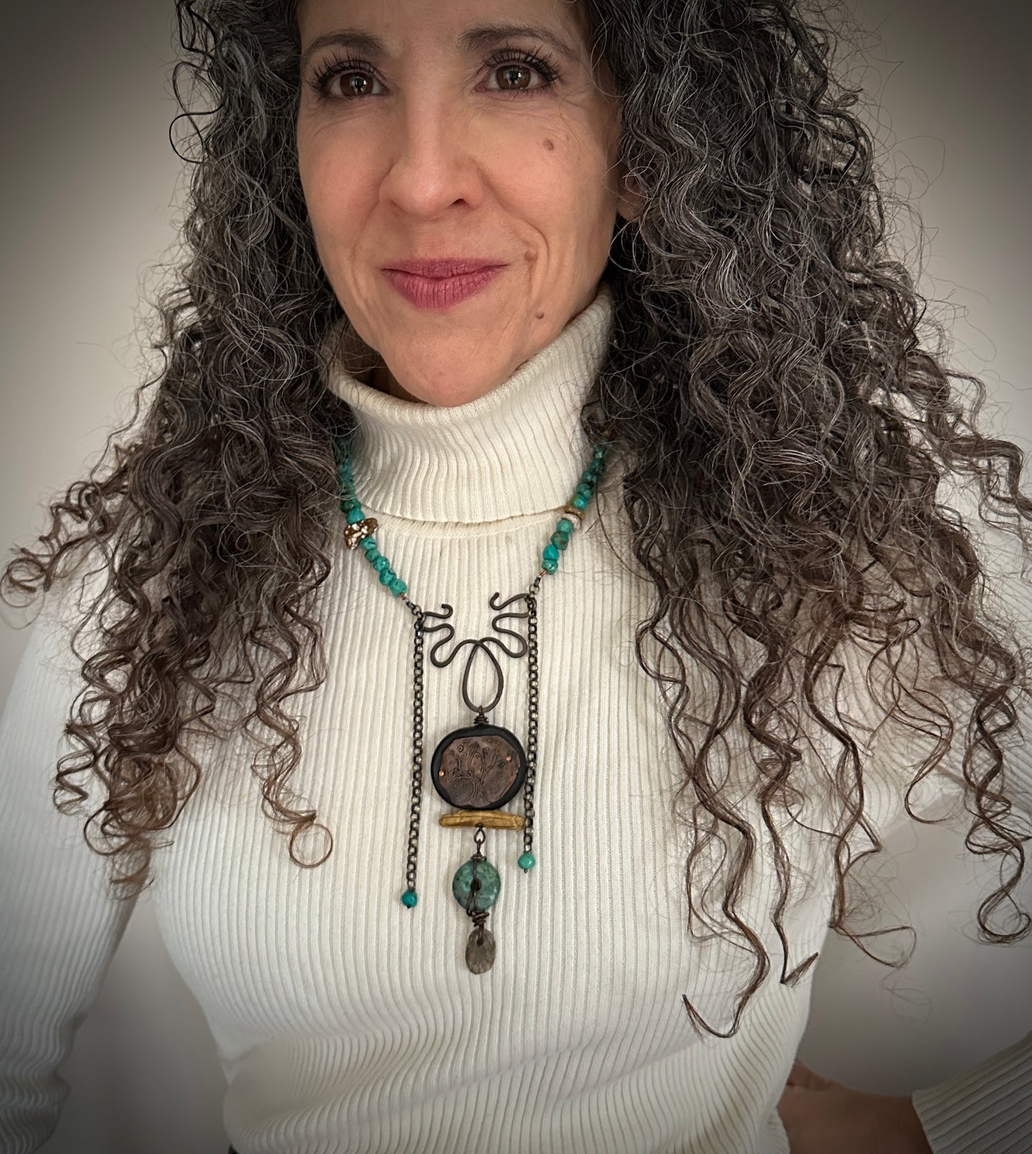 Turquoise and Mixed Media Art-to-Wear Necklace - Staci Louise Originals