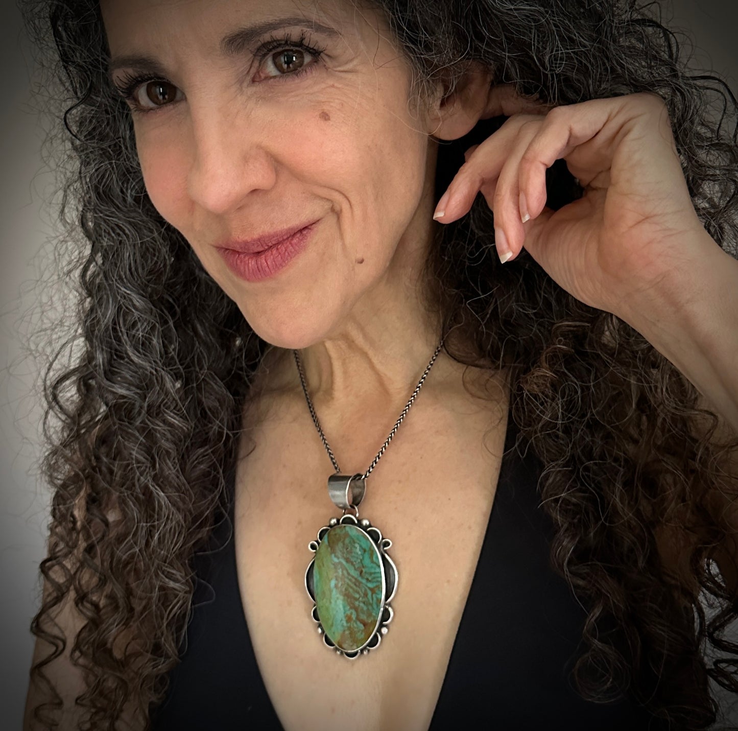Large Turquoise Navajo Necklace Pendant Native American Signed - Chimney Butte, Sylvia Nuguematz