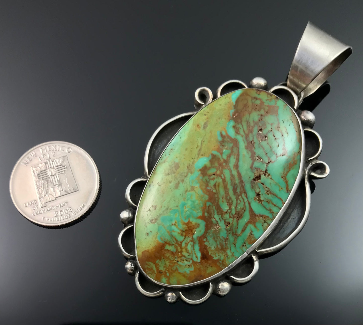 Large Turquoise Navajo Necklace Pendant Native American Signed - Chimney Butte, Sylvia Nuguematz