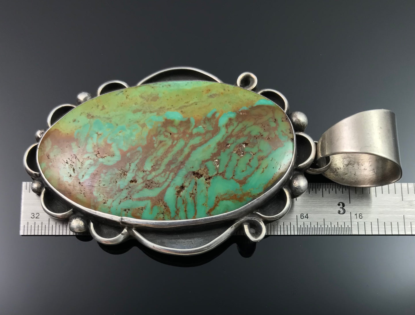 Large Turquoise Navajo Necklace Pendant Native American Signed - Chimney Butte, Sylvia Nuguematz