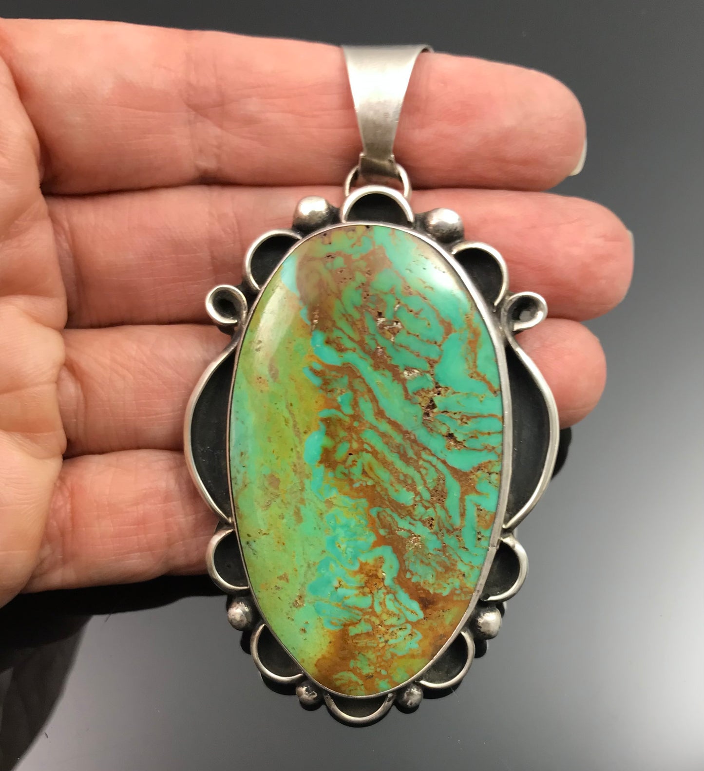 Large Turquoise Navajo Necklace Pendant Native American Signed - Chimney Butte, Sylvia Nuguematz