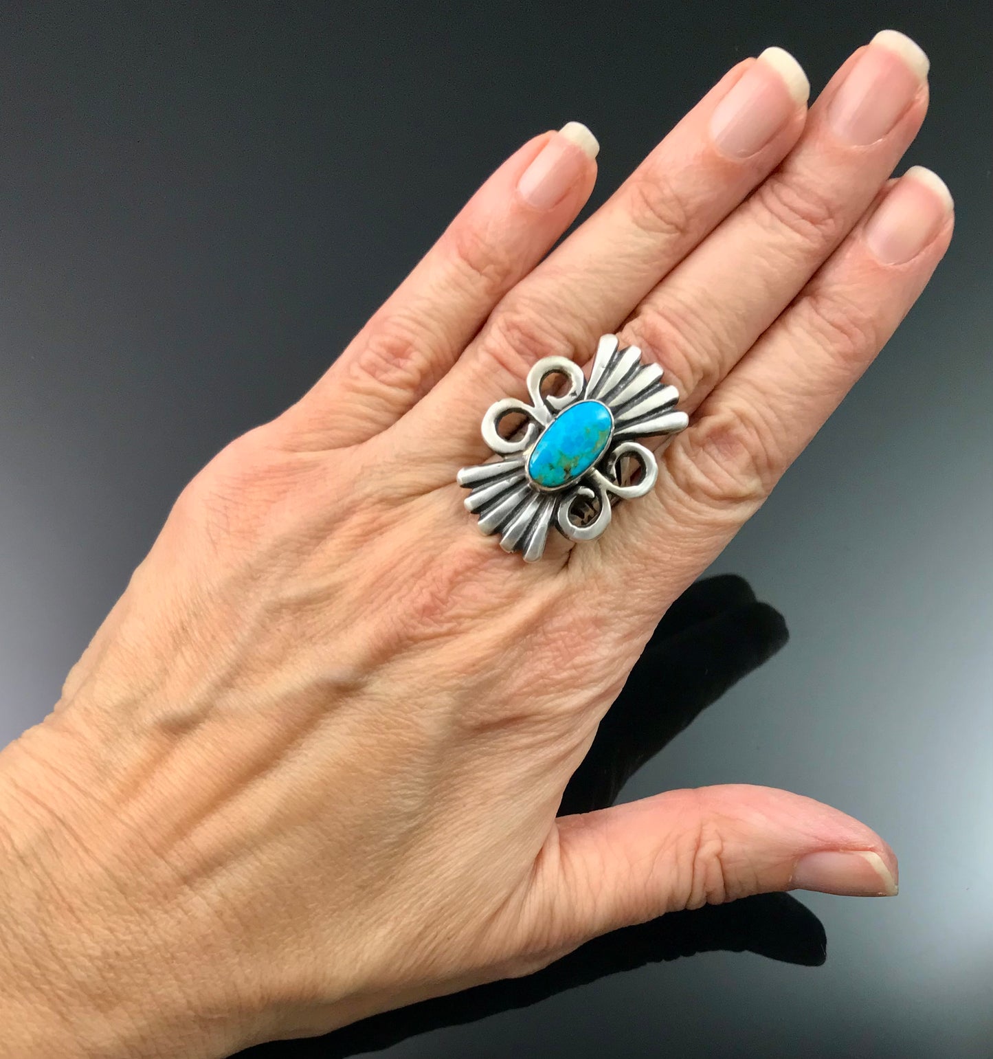 Turquoise Sand Cast Ring Native American Navajo Size 7 - Leroy James