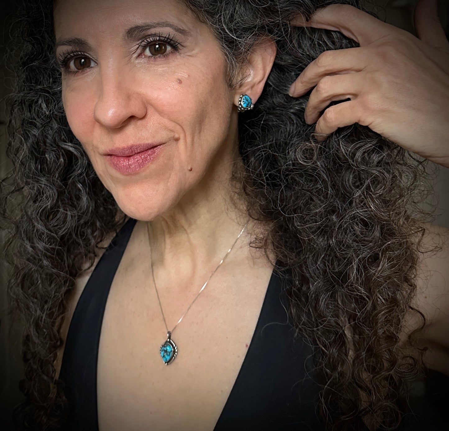 Vintage Turquoise Navajo Necklace & Clip-back Earrings Set Native American