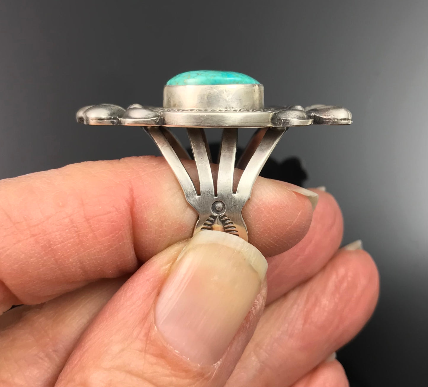 Turquoise Native American Navajo Ring Size 8 Signed - Tom Lewis