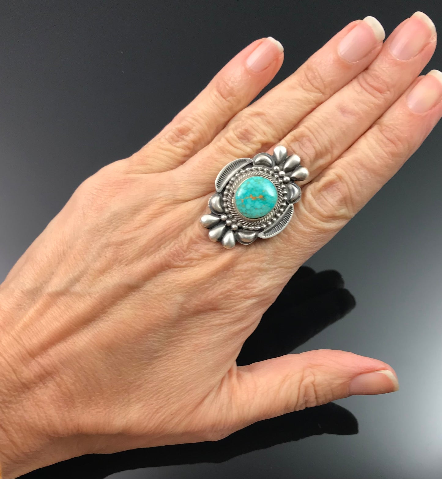 Turquoise Native American Navajo Ring Size 8 Signed - Tom Lewis