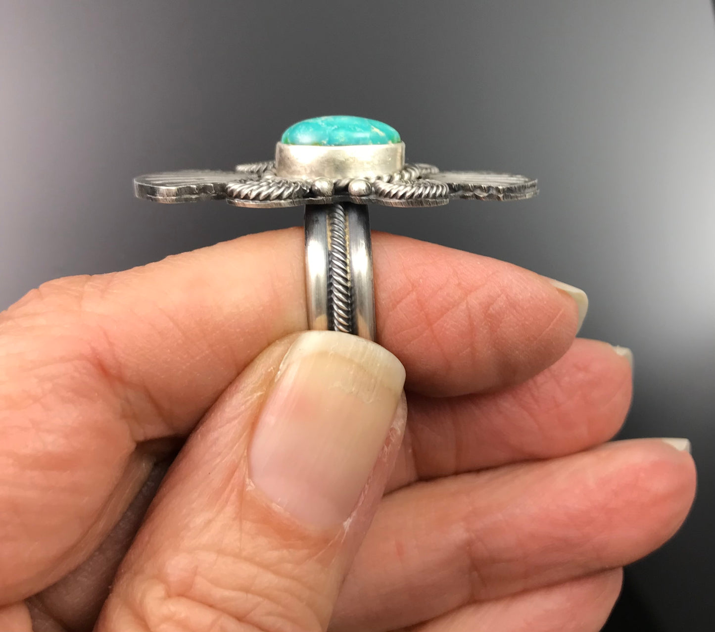 Sonoran Rose Turquoise Native American Navajo Ring Size 8 - Michael Calladitto