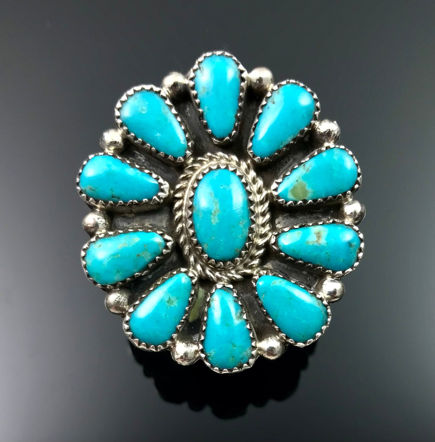 Turquoise Cluster Ring Navajo Native American Size 7 - Mike Platero