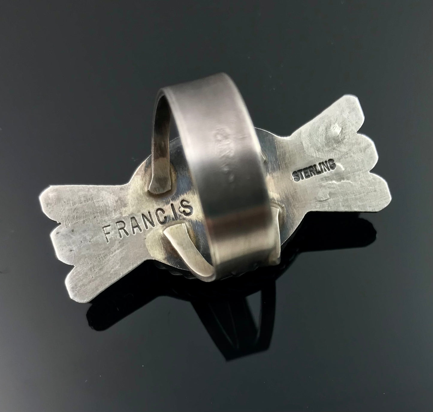 Turquoise & Feathers Native American Navajo Sterling Silver Ring Size 7 3/4 Signed: Melvin Francis