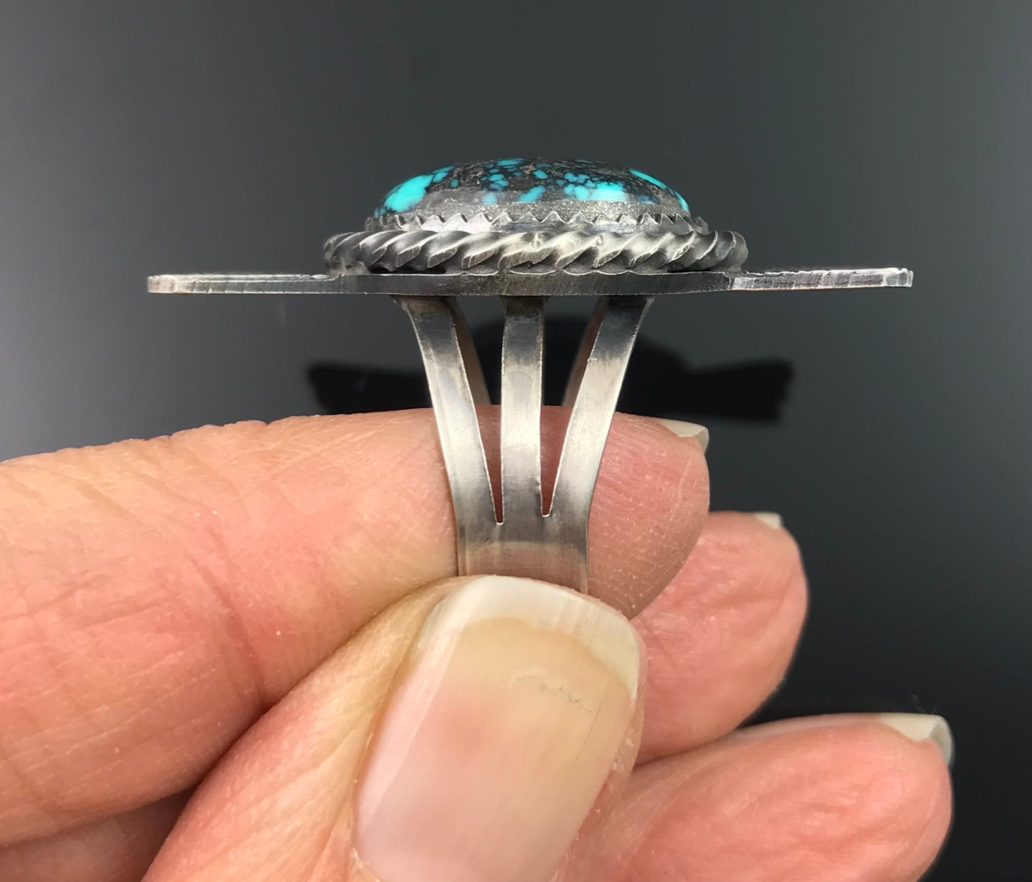 Turquoise & Feathers Native American Navajo Sterling Silver Ring Size 7 3/4 Signed: Melvin Francis