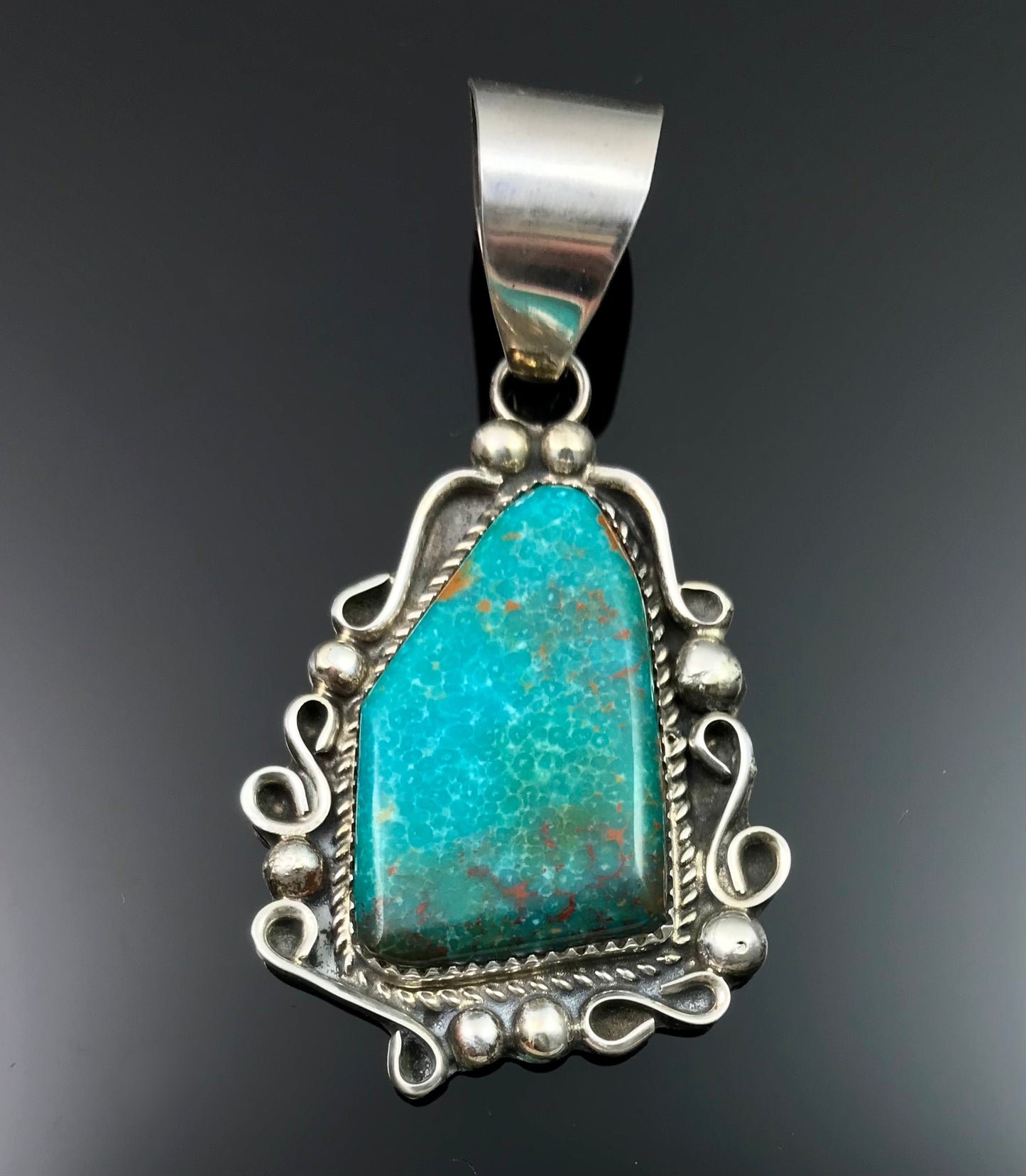 Bird's Eye Turquoise Native American Navajo Sterling Silver Necklace Pendant - KN