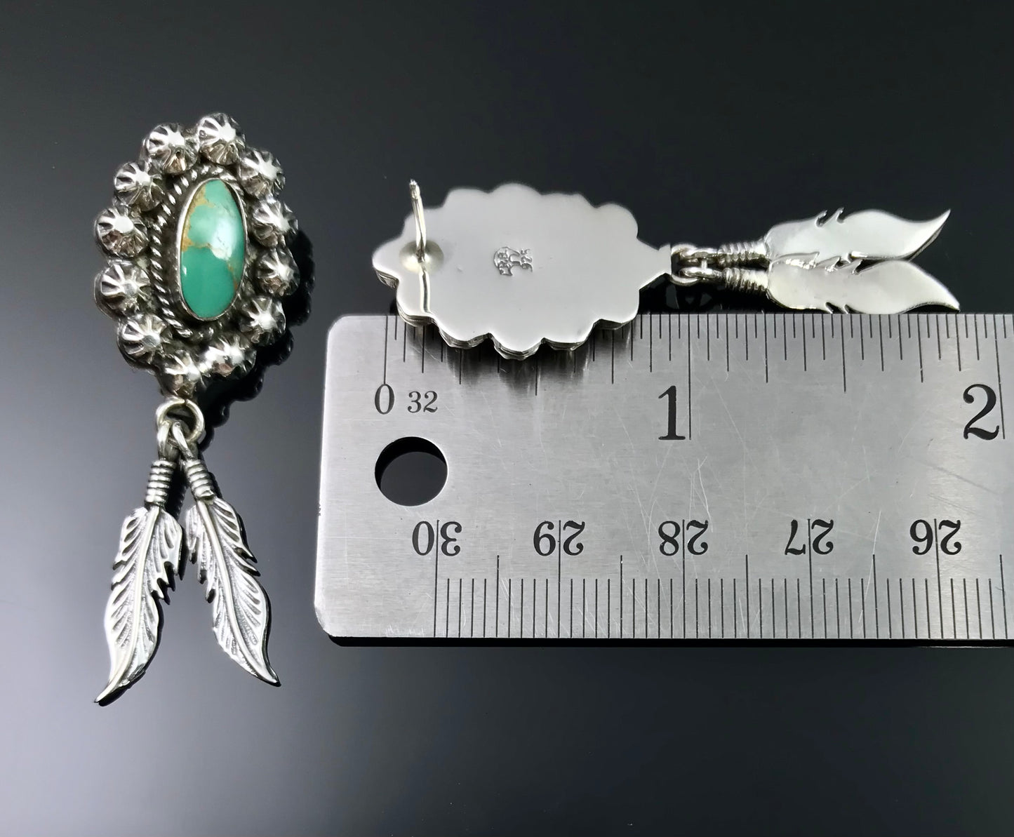 Turquoise, Rosettes & Feathers Earrings Native American Navajo - Greg Yazzie