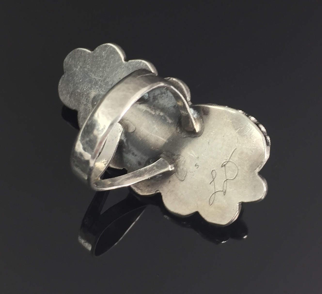 Vintage Long Turquoise Navajo Native American Sterling Silver Ring Size 8 Signed - LD