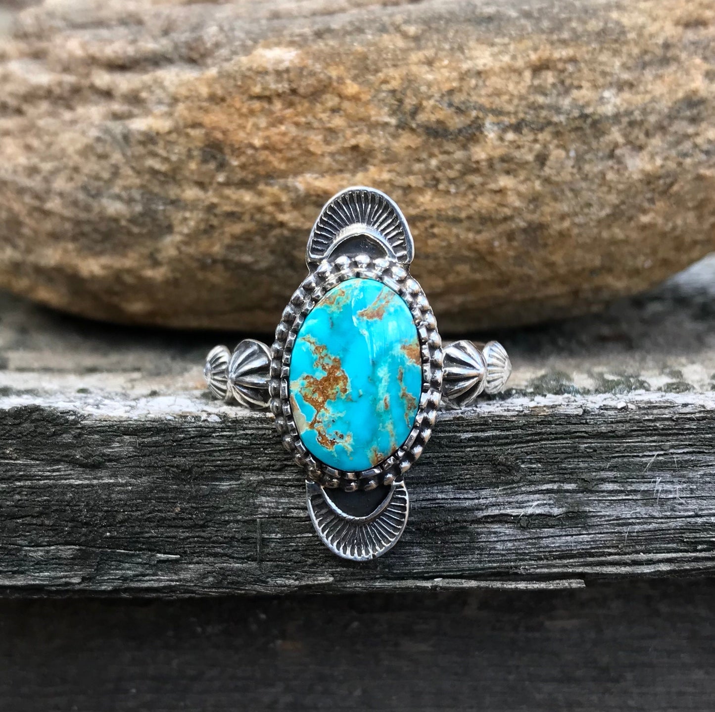 Blue Royston Turquoise Navajo Ring Size 8 3/4 Signed - Floyd Parkhurst