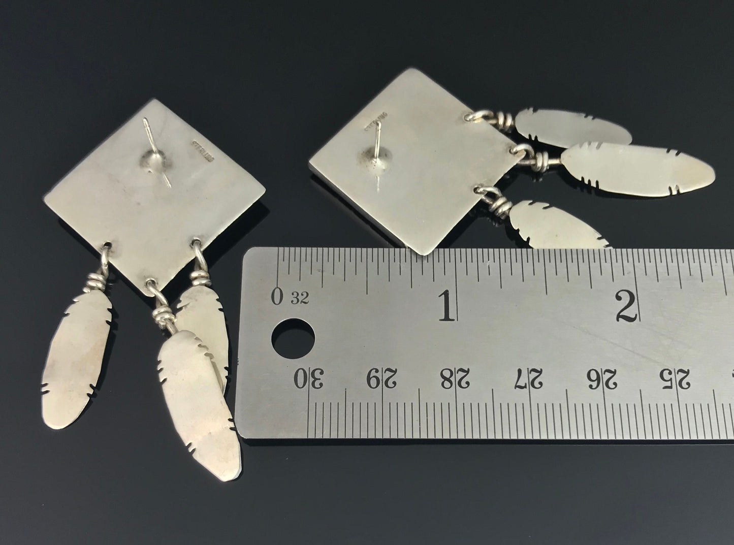 Vintage Inlay Feathers Navajo or Zuni Earrings
