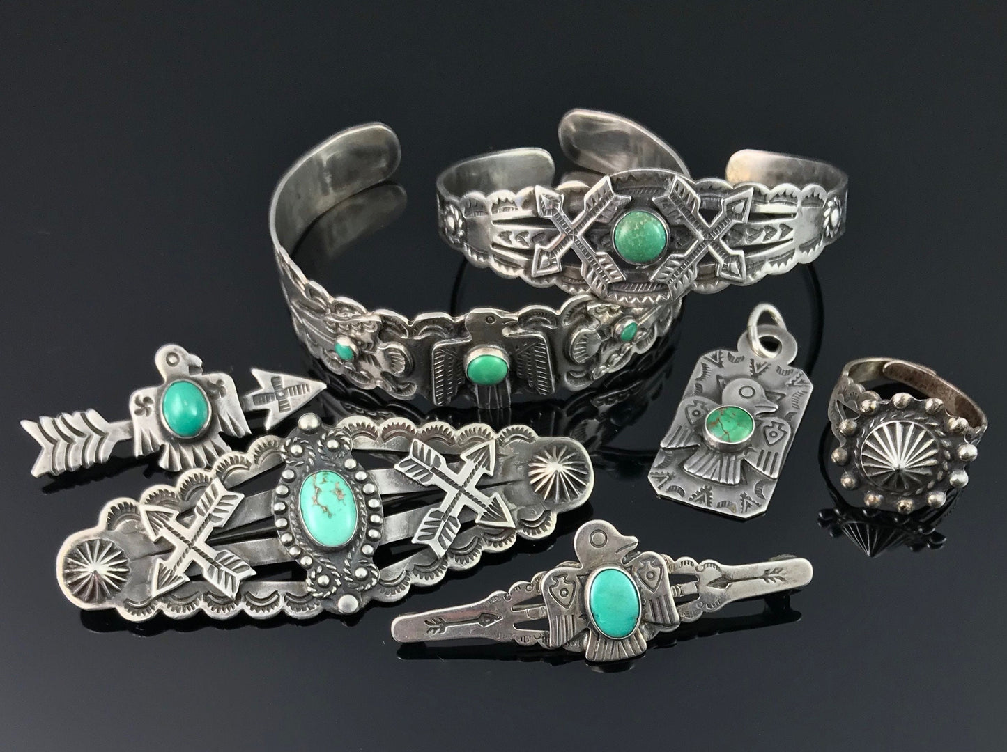 Pierced Frame Fred Harvey Era Thunderbird and Turquoise Pin Native American Navajo - Vintage