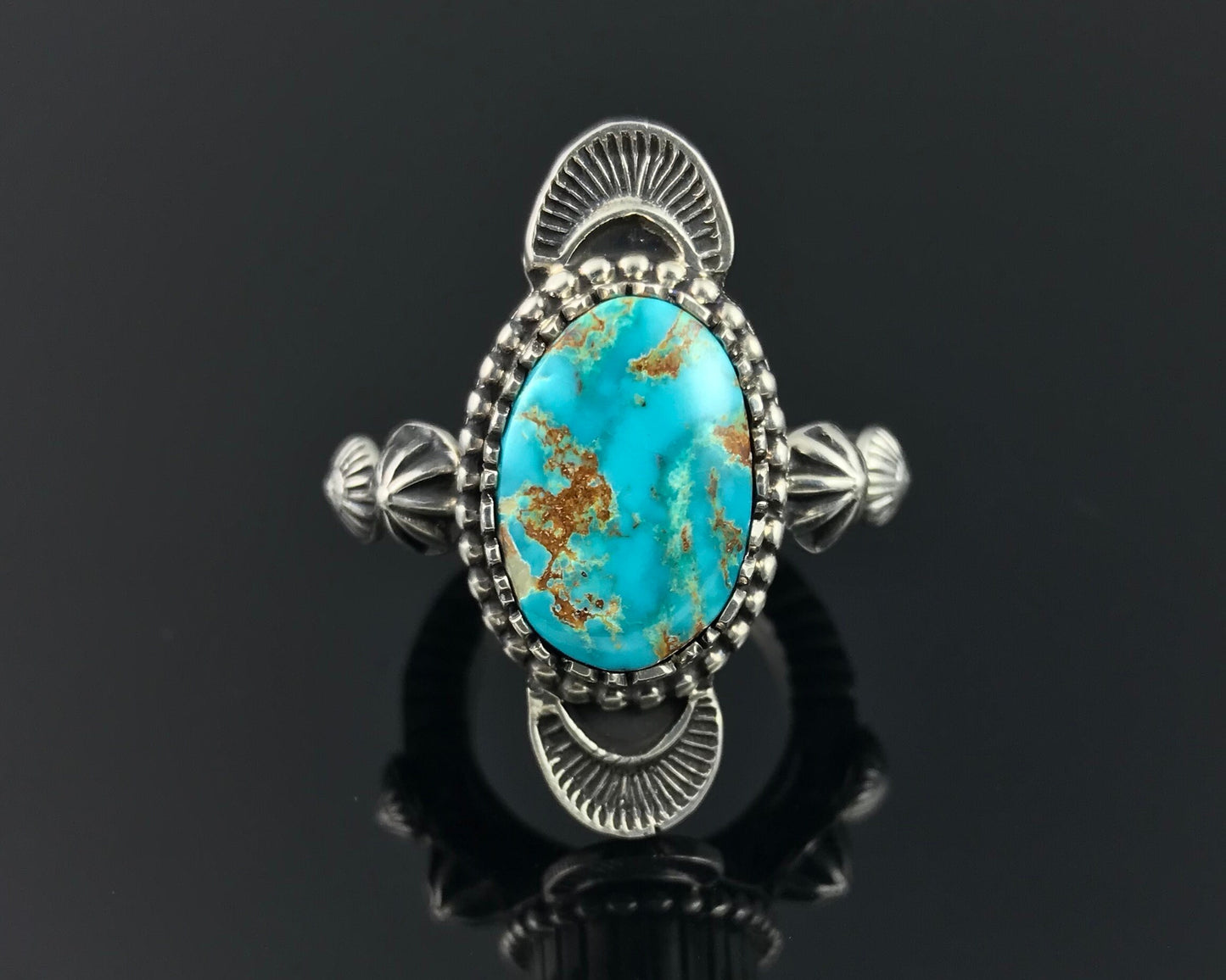 Blue Royston Turquoise Navajo Ring Size 8 3/4 Signed - Floyd Parkhurst