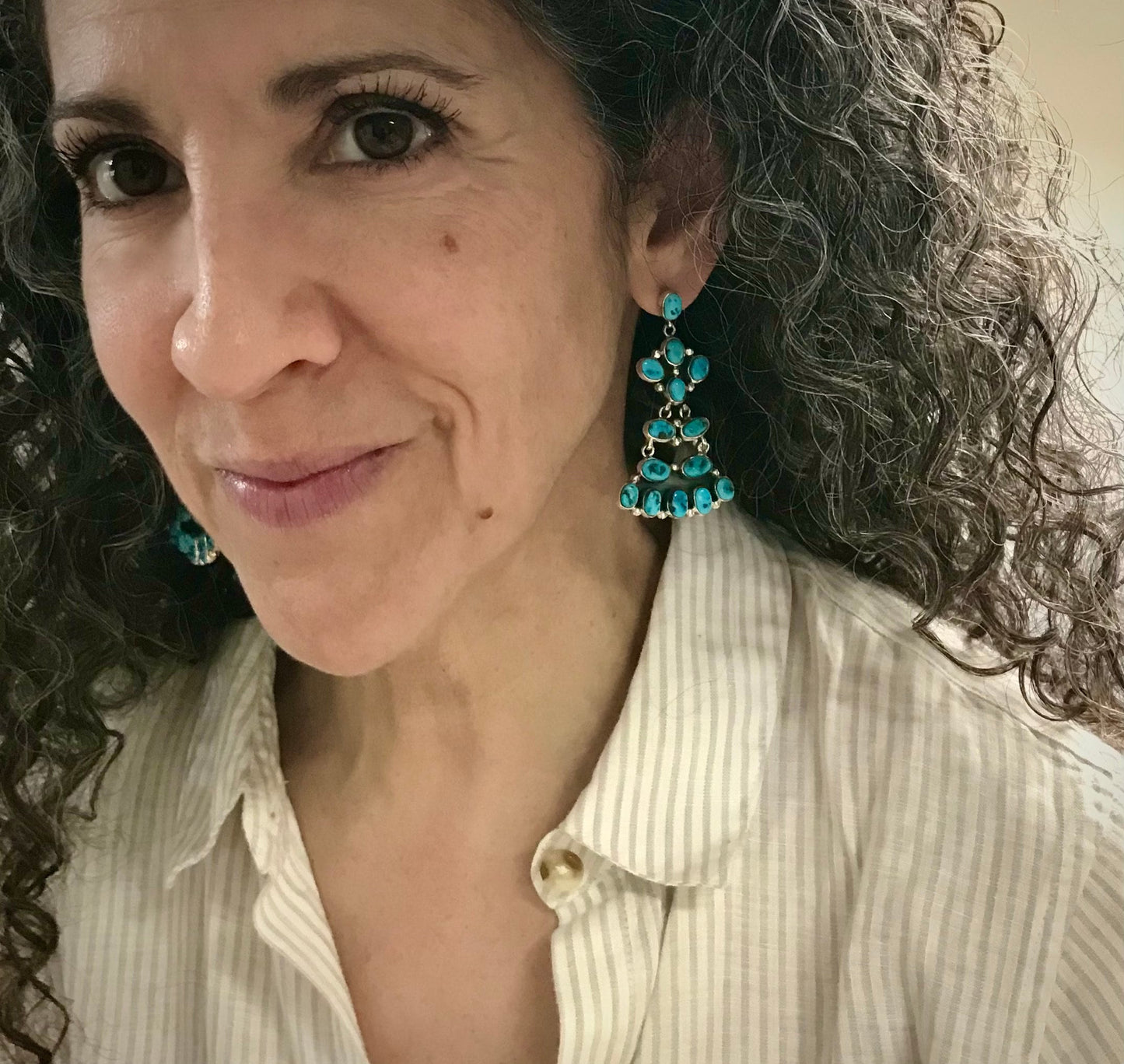 Sleeping Beauty Turquoise Navajo Cluster Dangle Earrings Signed - Francis