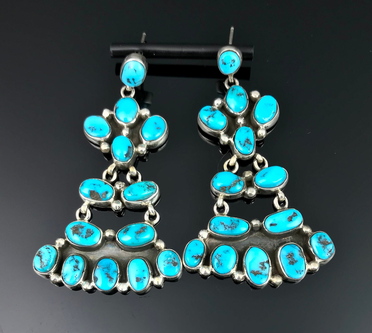 Sleeping Beauty Turquoise Navajo Cluster Dangle Earrings Signed - Francis